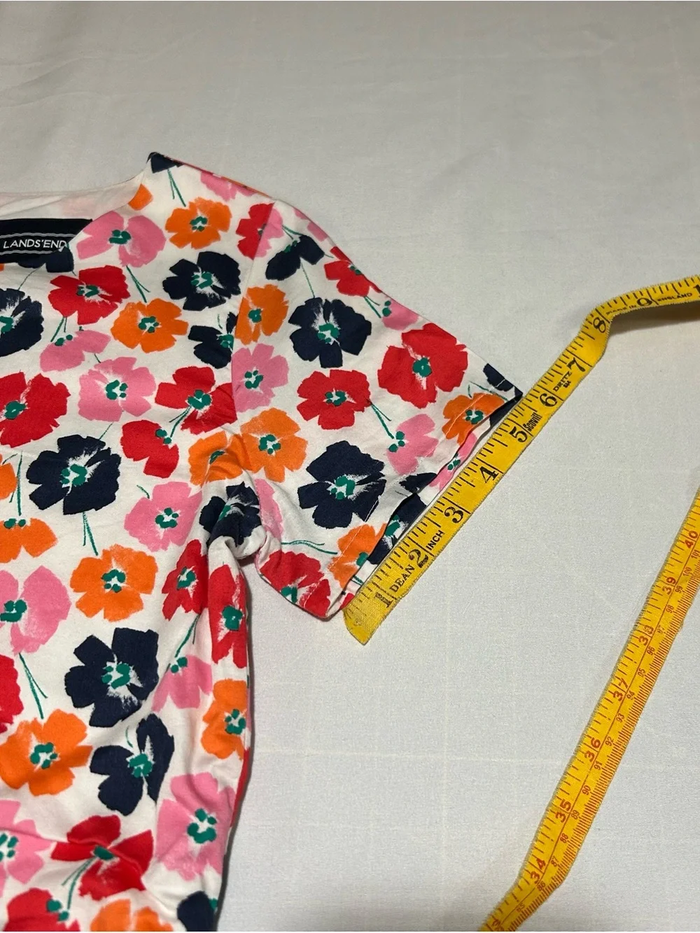 Lands' End Girls 14 Peony Flower Short Sleeve Fit & Flare Classic Cotton Dress